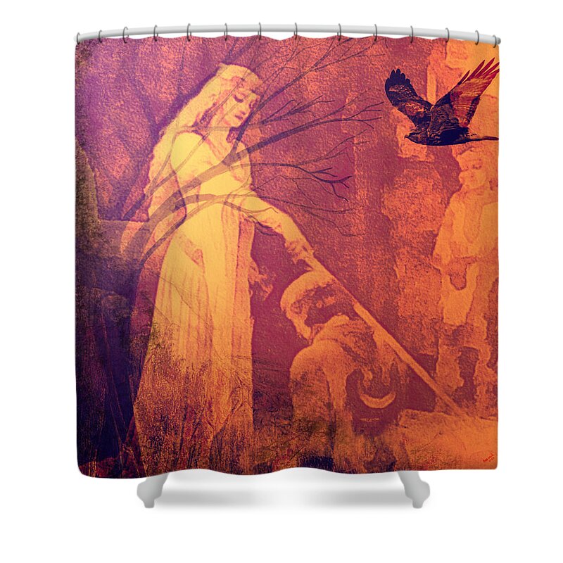 Maid Shower Curtain featuring the mixed media Be Strong and Fly by Ann Leech