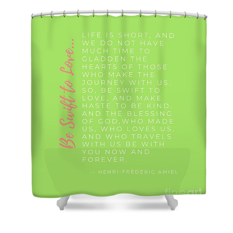 Typography Shower Curtain featuring the digital art Be Swift to Be Kind Episcopal Prayer Christmas Colors Word Design by Christie Olstad