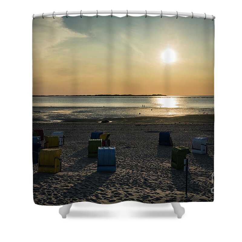 Beach Shower Curtain featuring the photograph Beach at Sunset by Eva Lechner