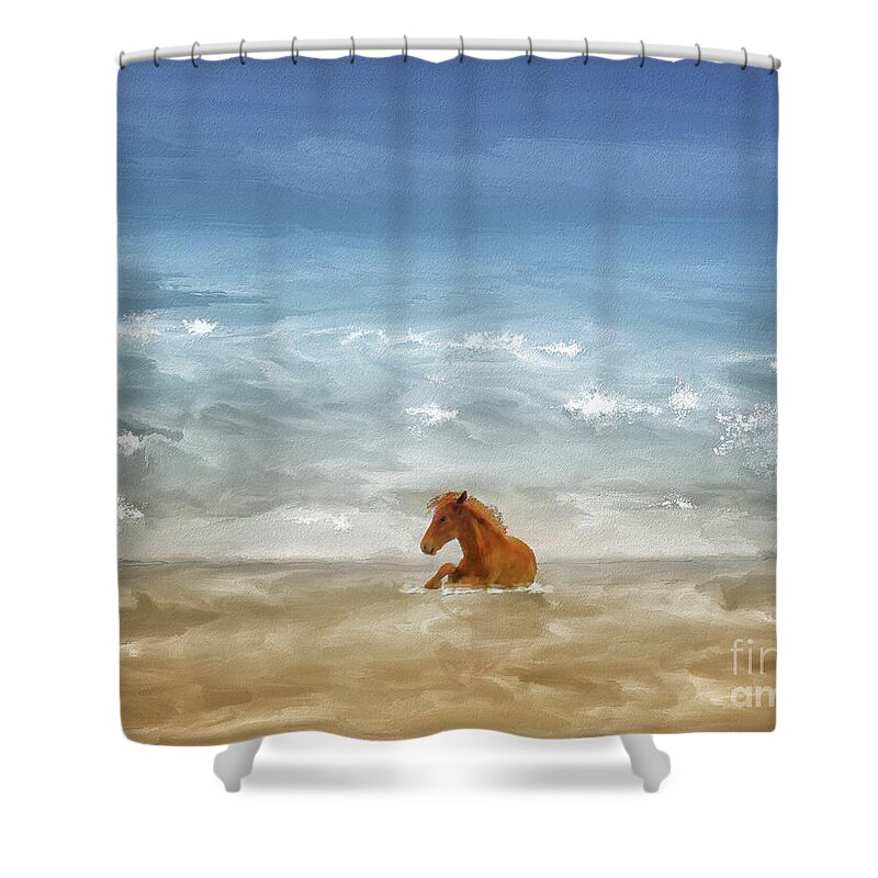 Outer Banks Shower Curtain featuring the digital art Beach Baby In Bright Blue by Lois Bryan