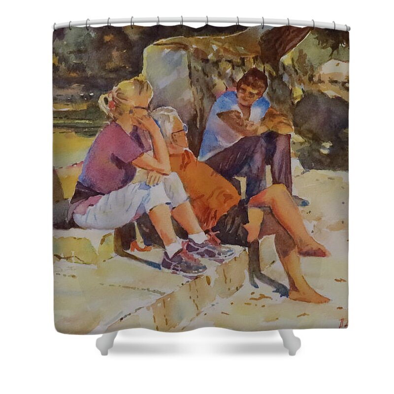 Beach Shower Curtain featuring the painting Beach Chat by David Gilmore