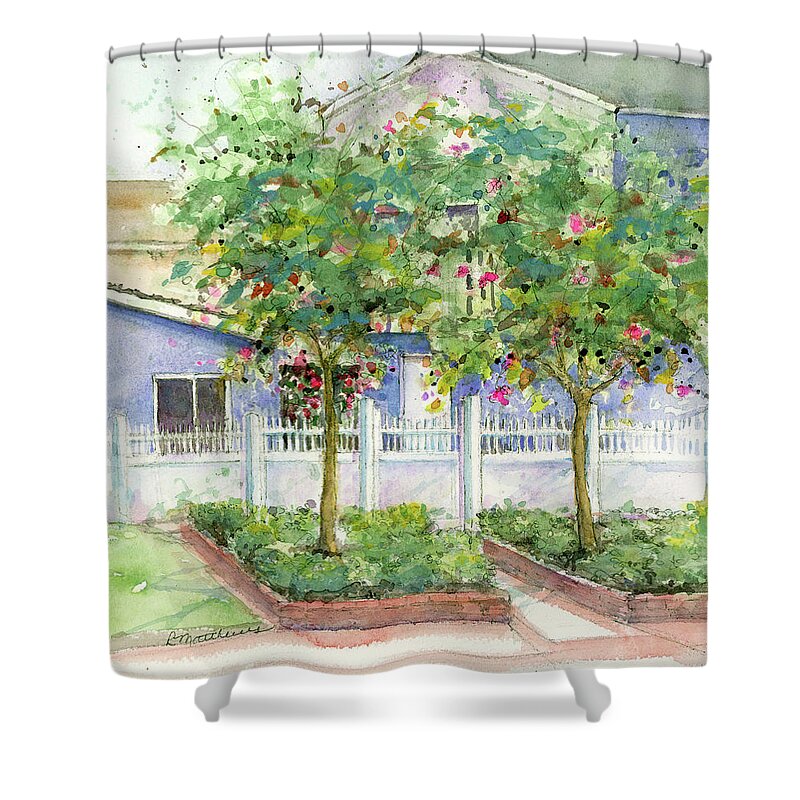 Corona Del Mar Shower Curtain featuring the painting Beach Cottage by Rebecca Matthews