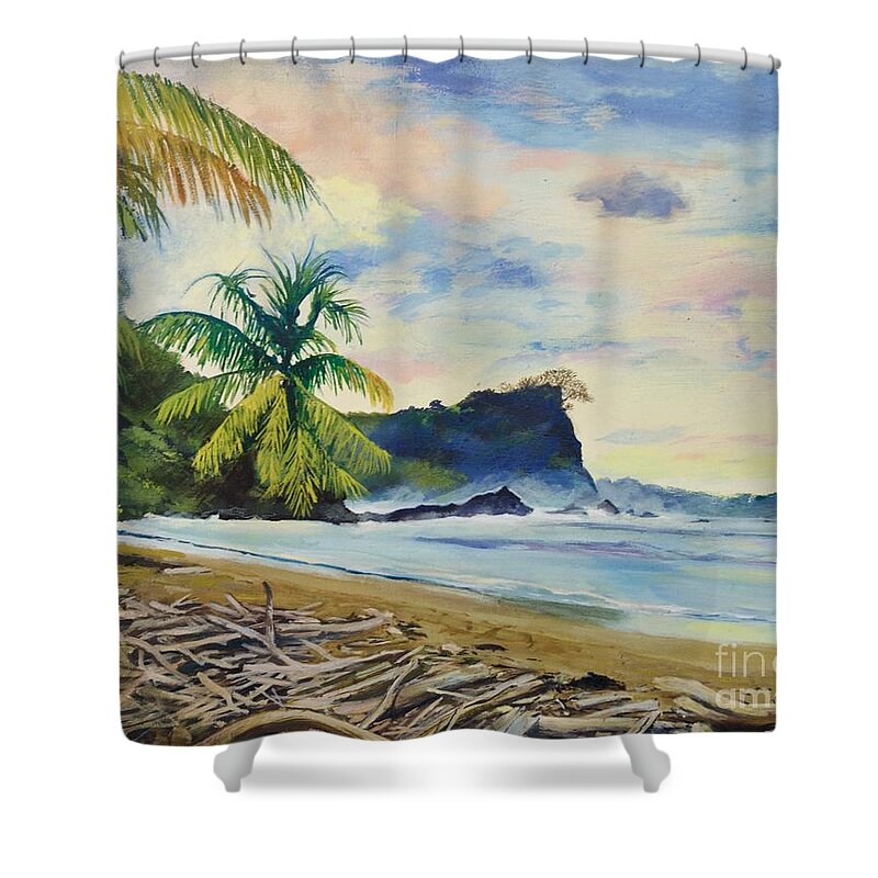 Waltmaes Shower Curtain featuring the painting Beach in Costa Rica by Walt Maes