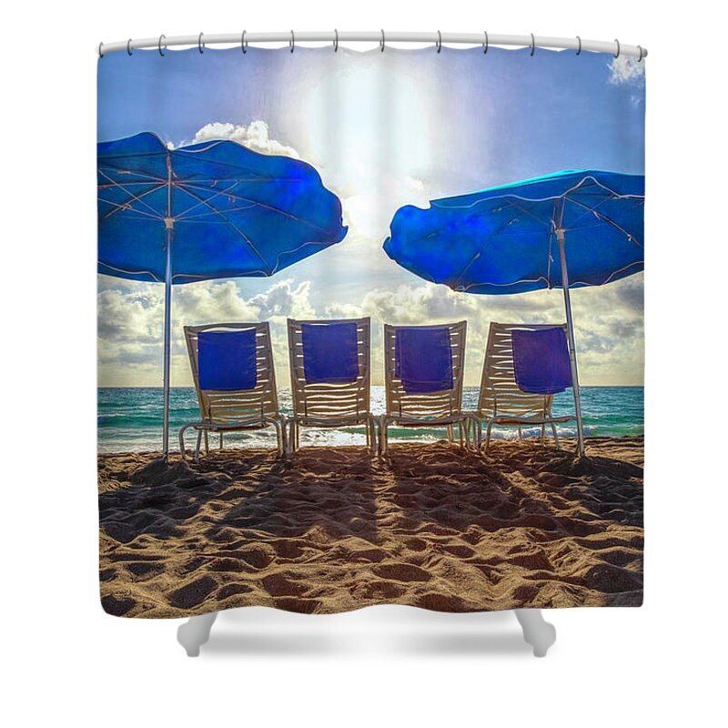 Clouds Shower Curtain featuring the photograph Beach Morning Shadows by Debra and Dave Vanderlaan