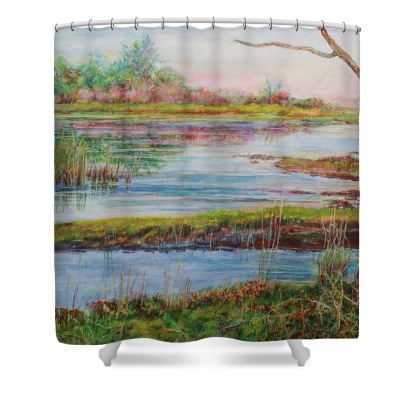 Seaside Shower Curtain featuring the painting Beach Scene by Veronica Cassell vaz