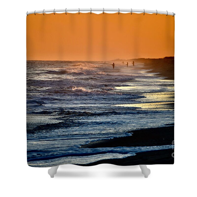 Beach Fishing Shower Curtain featuring the photograph Beach Surf Fishing at Dusk by Debra Banks