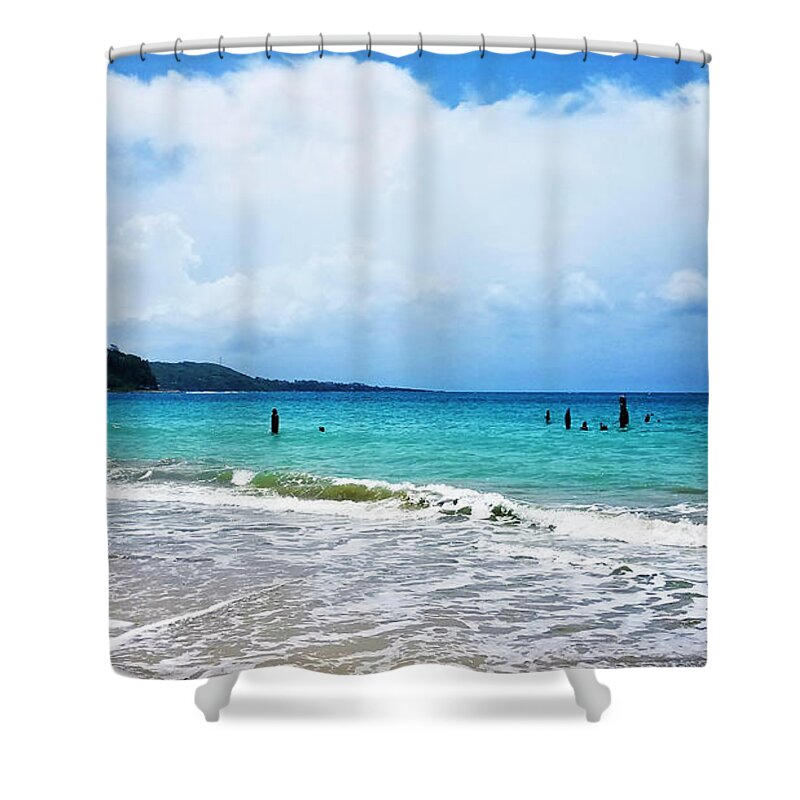 Beach Talk Shower Curtain featuring the photograph Beach Talk 3 by Aldane Wynter