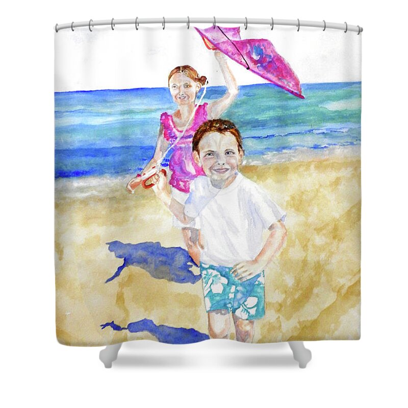 Beach Shower Curtain featuring the painting Beach Time by Barbara F Johnson