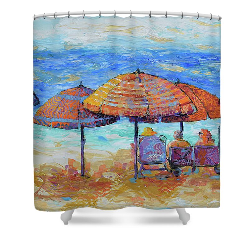  Shower Curtain featuring the painting Beach Umbrellas by Jyotika Shroff
