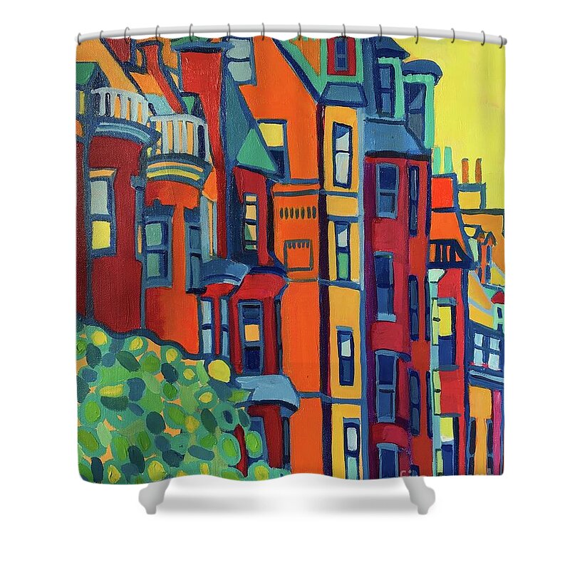 Architecture Shower Curtain featuring the painting Beacon Street Back Bay Boston by Debra Bretton Robinson