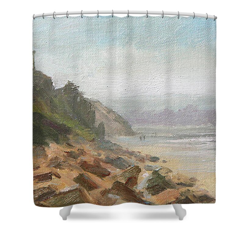 Beacon's Beach Shower Curtain featuring the painting Beacon's Beach, Looking South by Anna Rose Bain