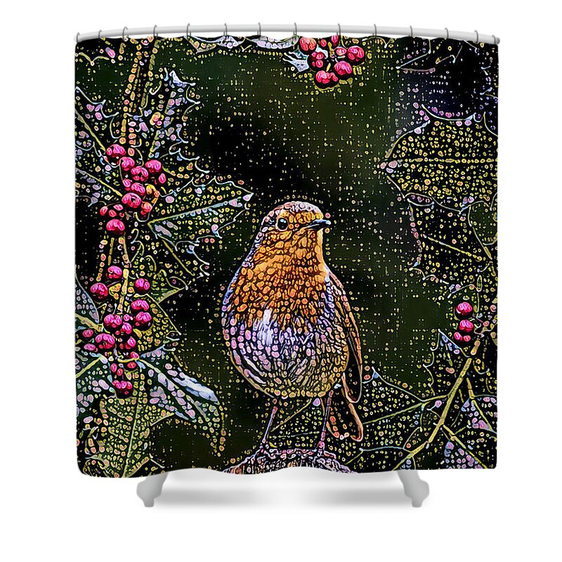 Bird Shower Curtain featuring the digital art Beaded Bird by Juliette Becker