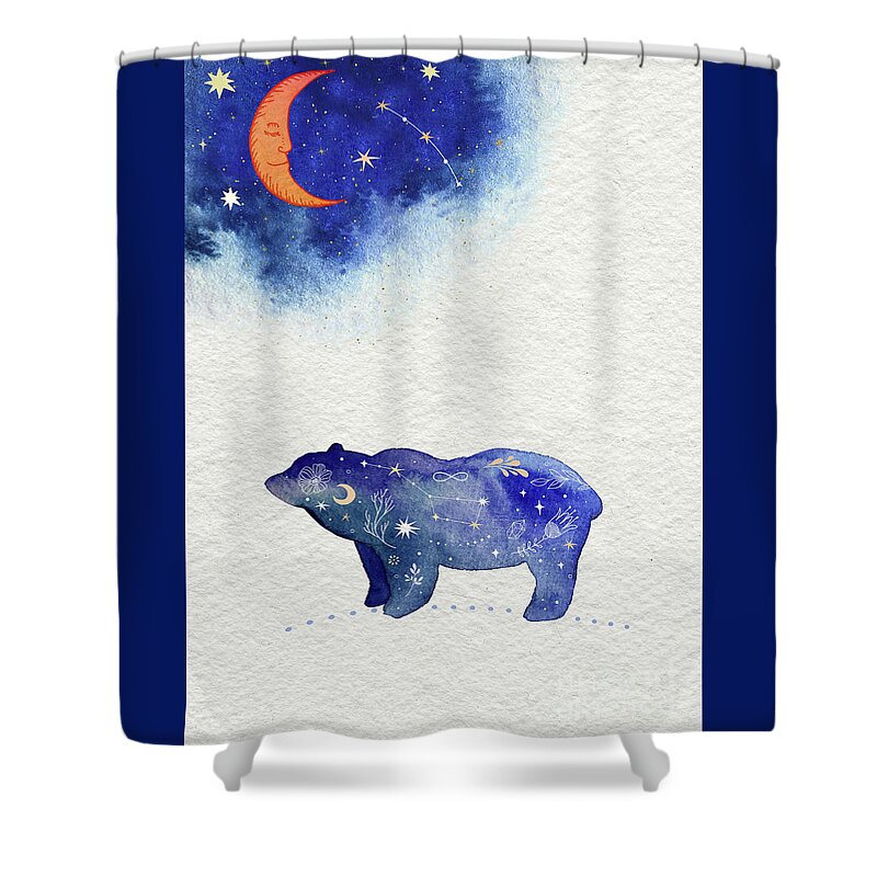 Bear And Moon Shower Curtain featuring the painting Bear And Moon by Garden Of Delights