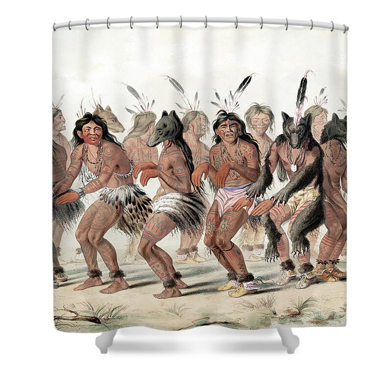 1845 Shower Curtain featuring the painting Bear Dance, 1845 by George Catlin