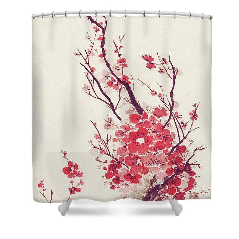 Cherry Blossoms Shower Curtain Plum Blossom Japanese Sakura Tree Branch Flowe... 