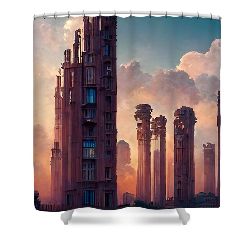 Picture Shower Curtain featuring the painting Beautiful buildings in a city detailed concept art arch 1ae4ba18 6aca 4614 bdee ec78565 by MotionAge Designs