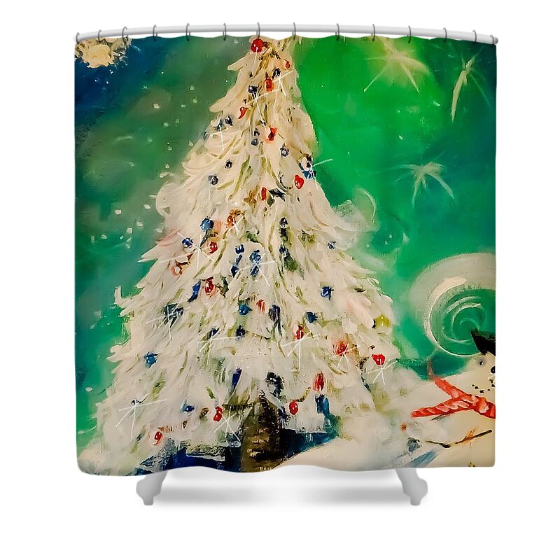 Christmas-tree Shower Curtain featuring the digital art Beautiful Green December by Lisa Kaiser