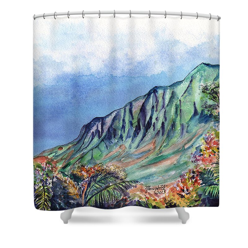 Kalalau Valley Print Shower Curtain featuring the painting Beautiful Kalalau Valley by Marionette Taboniar