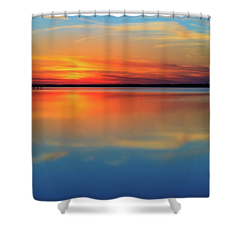 Sunset Shower Curtain featuring the photograph Beautiful lake sunset and its reflection. Very calming. by David Ilzhoefer