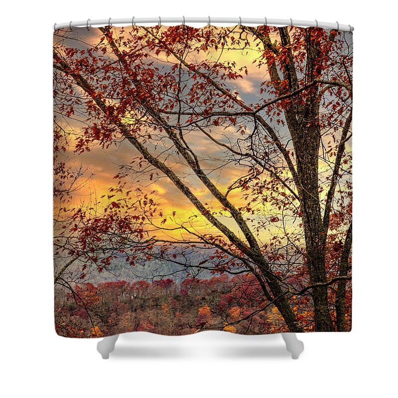 Andrews Shower Curtain featuring the photograph Beautiful Sunset over the Smoky Mountains by Debra and Dave Vanderlaan