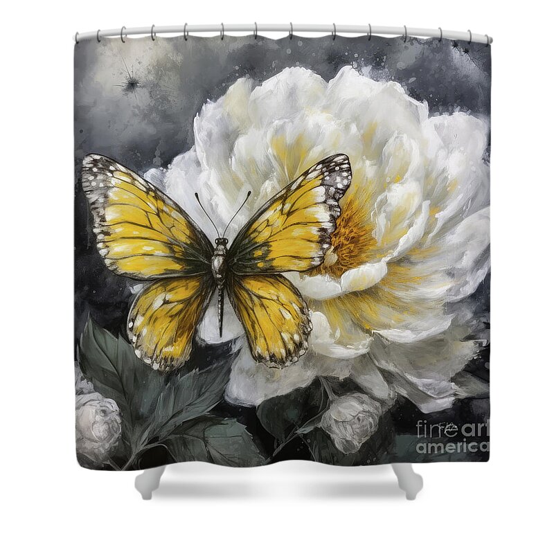 Yellow Butterfly Shower Curtain featuring the painting Beautiful Yellow Butterfly by Tina LeCour