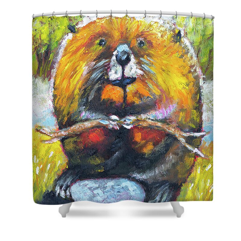 Beaver Shower Curtain featuring the painting Beaver by Mike Bergen