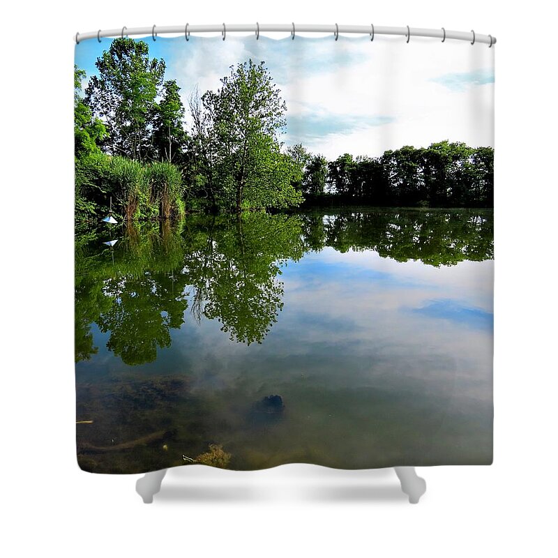 Beaver Pond Shower Curtain featuring the photograph Beaver Pond at Palmyra Nature Cove by Linda Stern