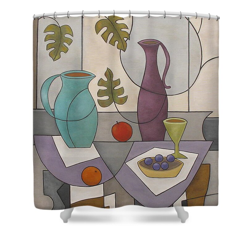 Still Life Shower Curtain featuring the painting Bebidas y Fruta by Trish Toro