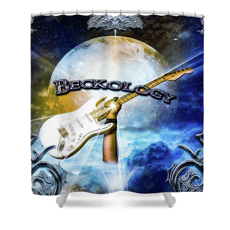 Jeff Beck Shower Curtain featuring the digital art Beckology by Michael Damiani
