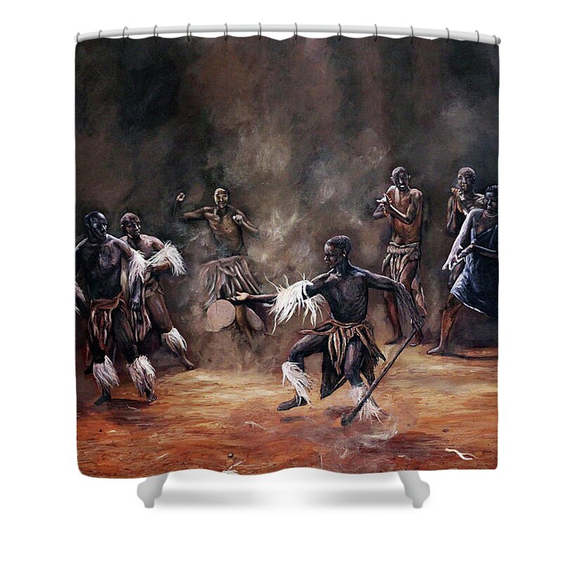 African Art Shower Curtain featuring the painting Becoming A King by Ronnie Moyo