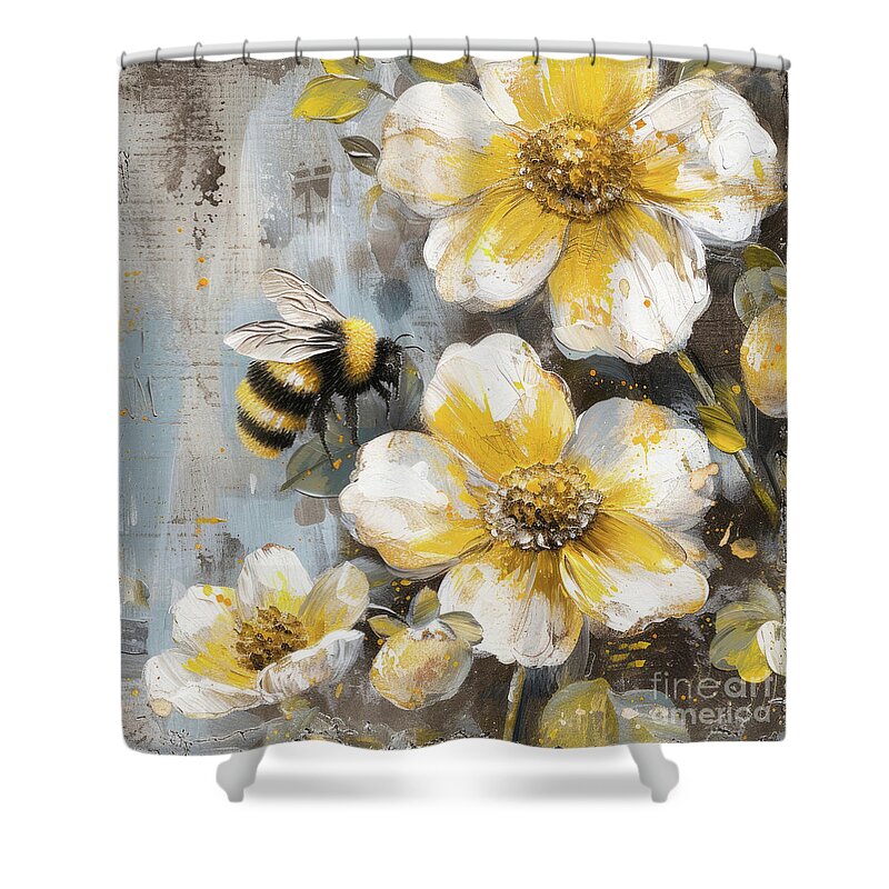 Daisy Flowers Shower Curtain featuring the painting Bee Free by Tina LeCour