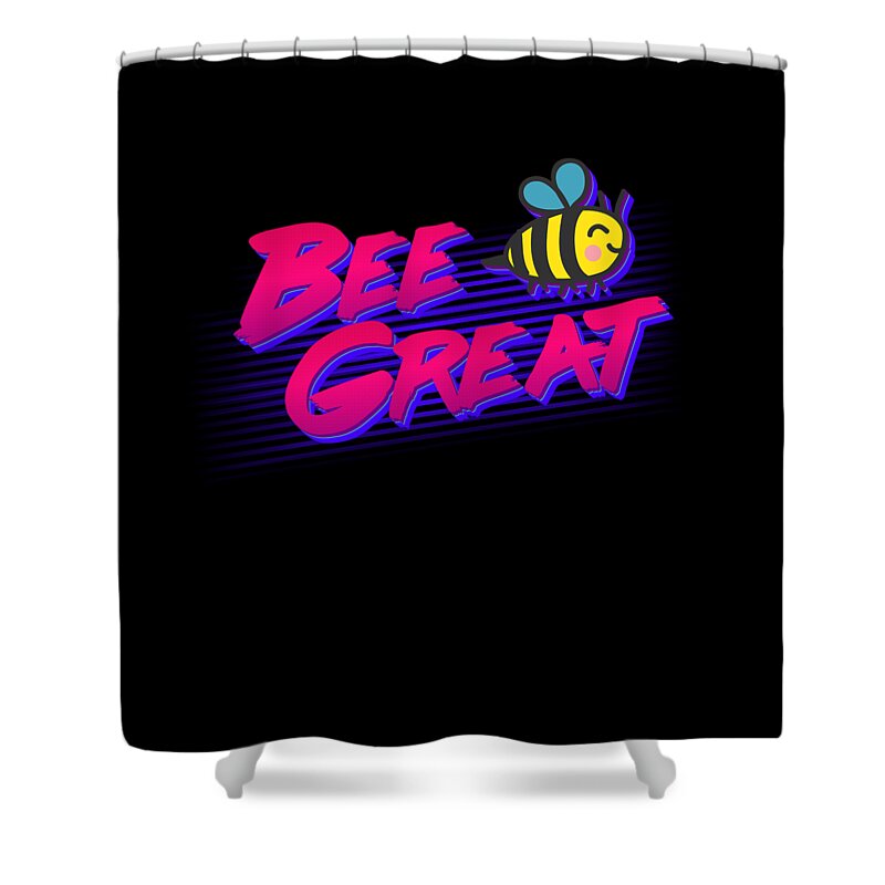 Funny Shower Curtain featuring the digital art Bee Great Retro by Flippin Sweet Gear