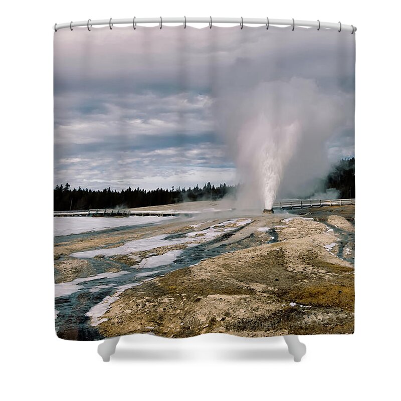 Yellowstone National Park Shower Curtain featuring the photograph Beehive Geyser II by Cheryl Strahl