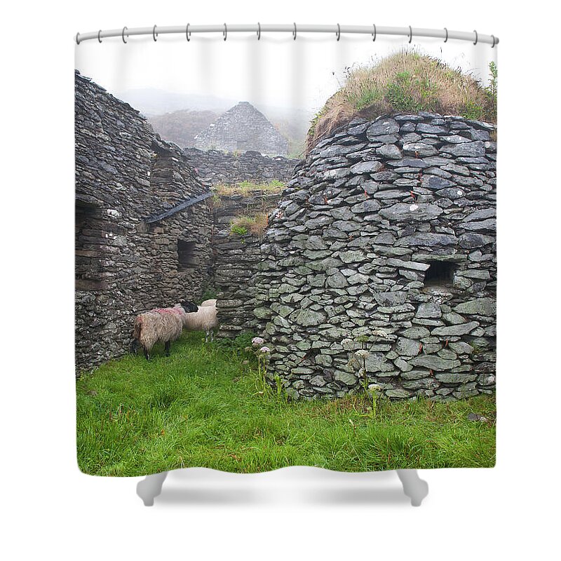 Dingle Shower Curtain featuring the photograph Beehive Huts - Dingle, Ireland by Denise Strahm