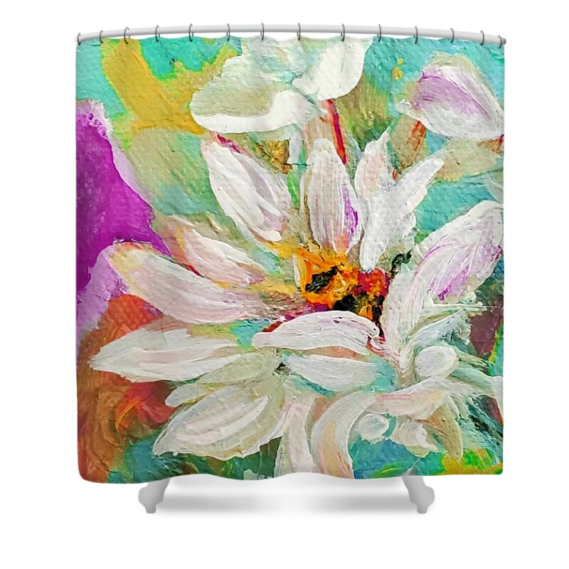 Bees Shower Curtain featuring the painting Bees and Flowers And Leaves by Lisa Kaiser