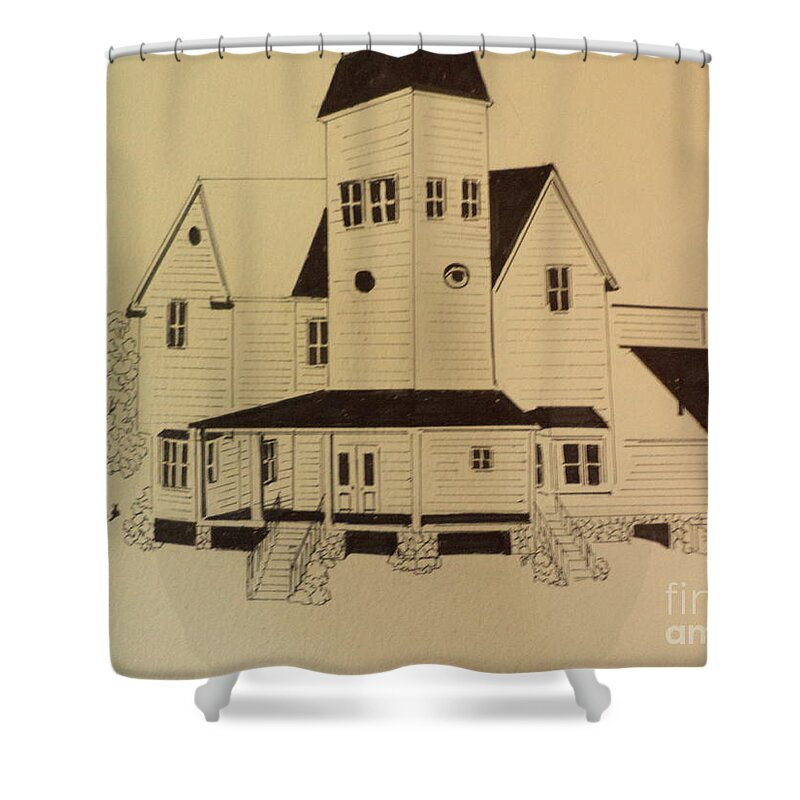  Shower Curtain featuring the drawing Beetlejuice House Ink Drawing by Donald Northup