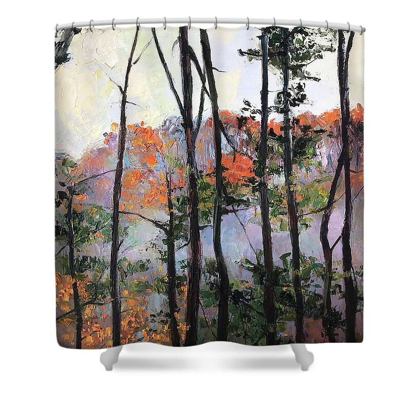 Mountain Shower Curtain featuring the painting Before The Rain by Jieming Wang