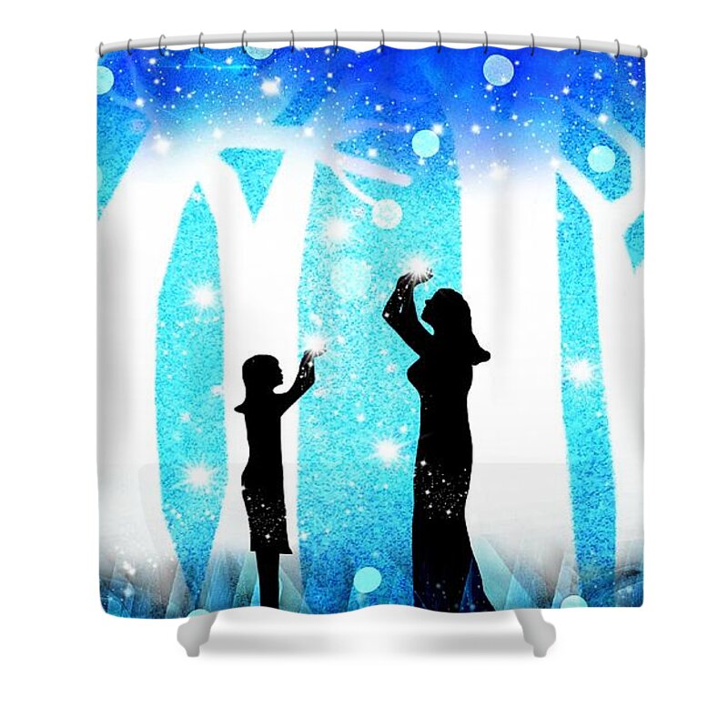 Spiritual Art Shower Curtain featuring the mixed media Believe by Diamante Lavendar