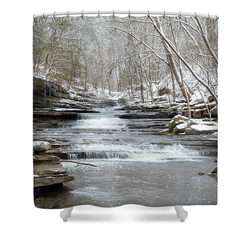 Bella Vista Arkansas Shower Curtain featuring the photograph Bella Vista Falls in Winter #1 by Mindy Musick King