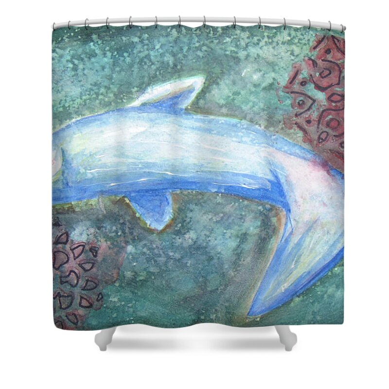 Beluga Shower Curtain featuring the painting Beluga by Loretta Nash