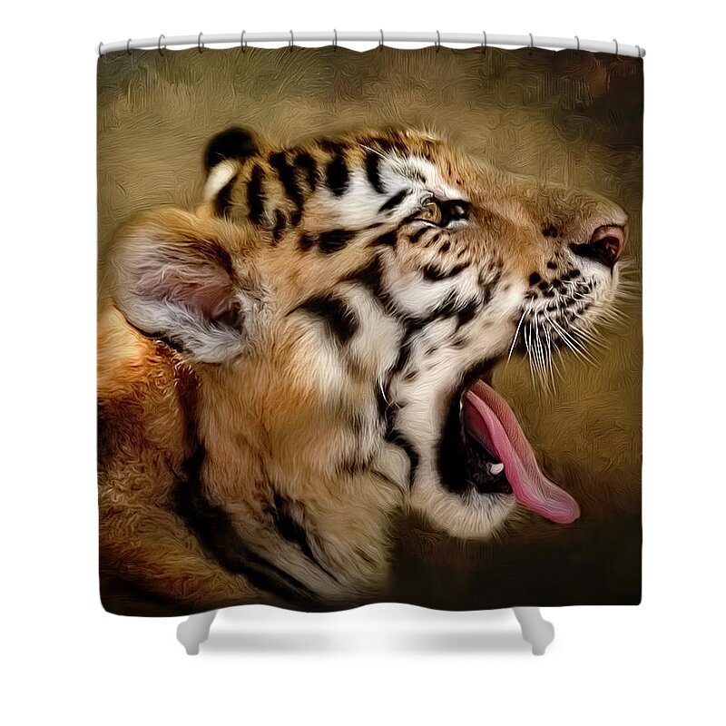 Tiger Shower Curtain featuring the digital art Bengal Tiger by Maggy Pease