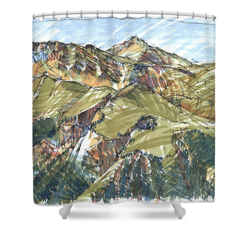 Landscape Shower Curtain featuring the painting Berge zwischen Lenk und Gstaad by Judith Kunzle