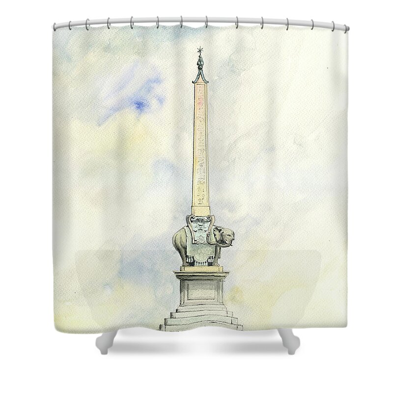 Bernini Sculture Shower Curtain featuring the painting Bernini obelisk by Juan Bosco