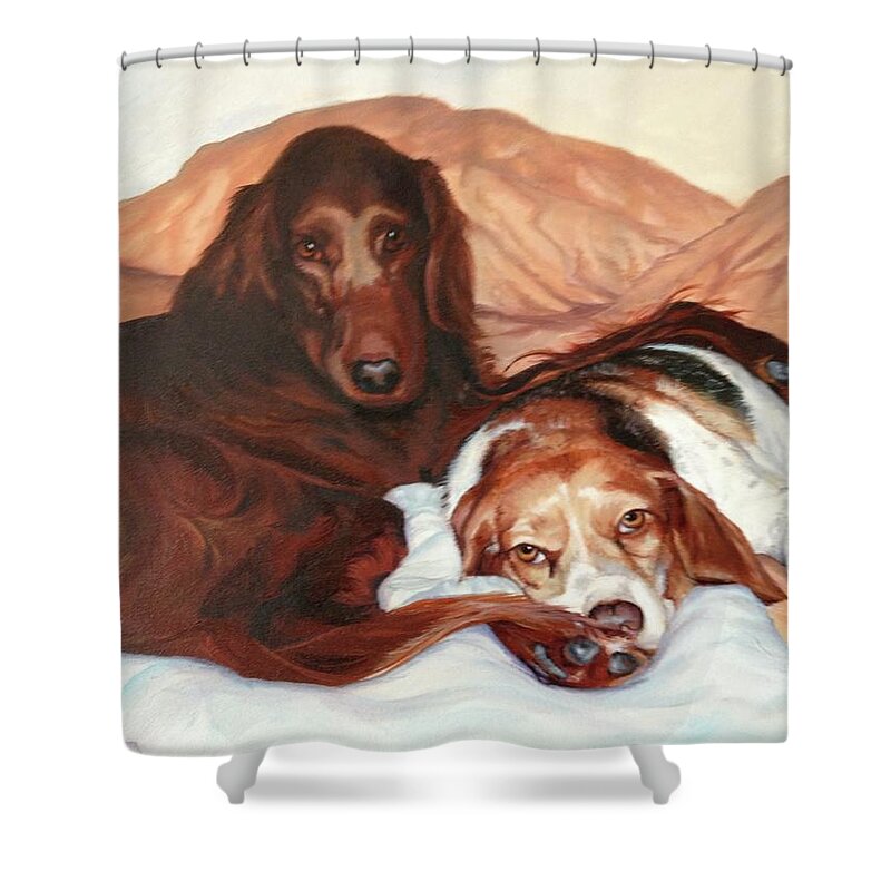 Two Dogs Shower Curtain featuring the painting Best Buddies by Judy Rixom