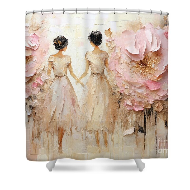 Best Friends Shower Curtain featuring the painting Best Girlfriends by Tina LeCour