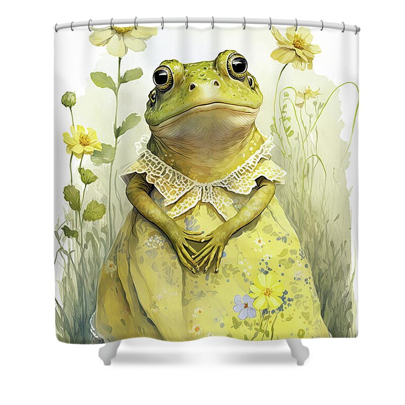 Frogs Shower Curtain featuring the painting Betty The Bullfrog by Tina LeCour