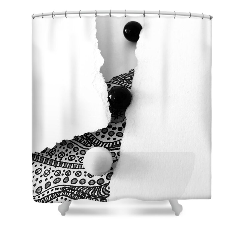 Graphic Design Shower Curtain featuring the mixed media Between by Cristina Stefan