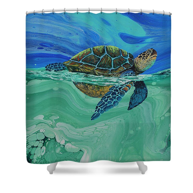 Honu Shower Curtain featuring the painting Between Heaven and the Sea by Darice Machel McGuire