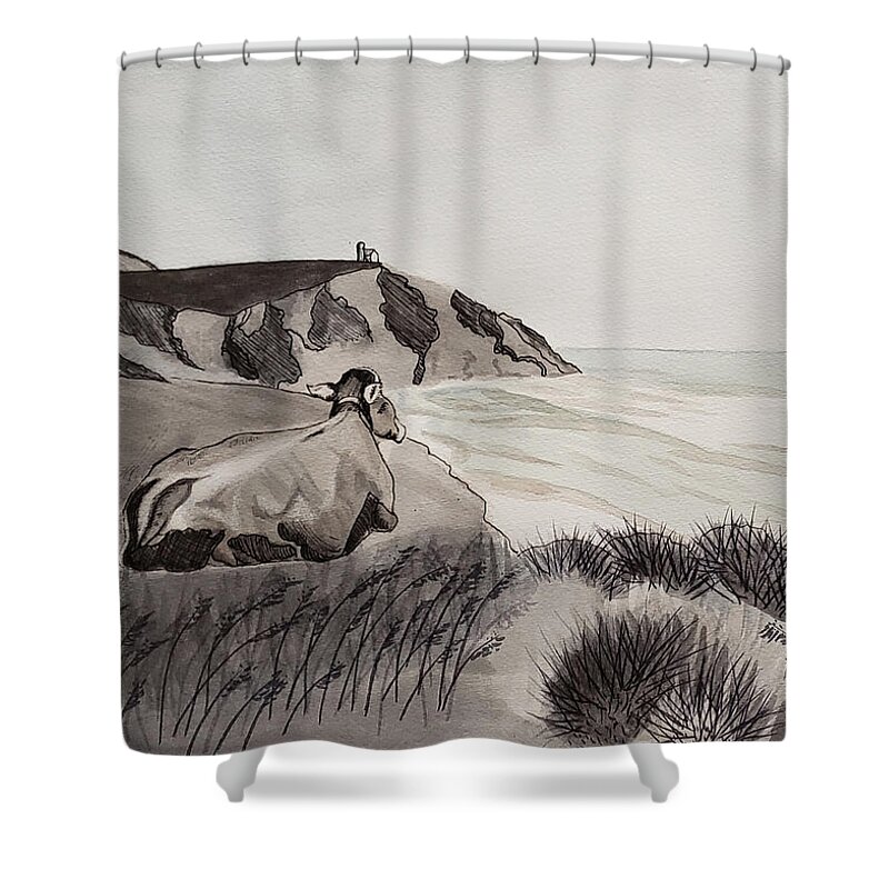 Cow Shower Curtain featuring the painting Beulah's Day Off by Alexis King-Glandon