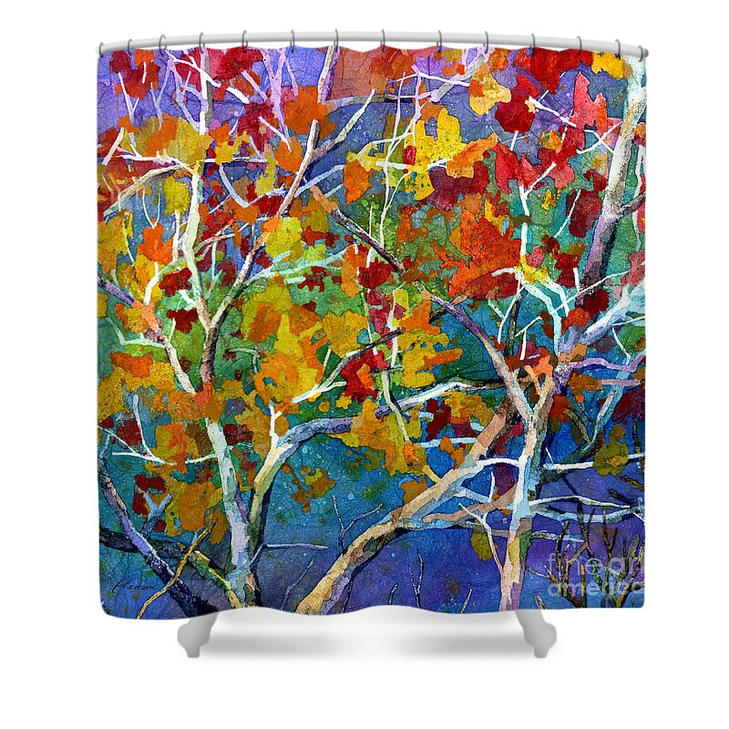 Trees Shower Curtain featuring the painting Beyond the Woods - Orange by Hailey E Herrera